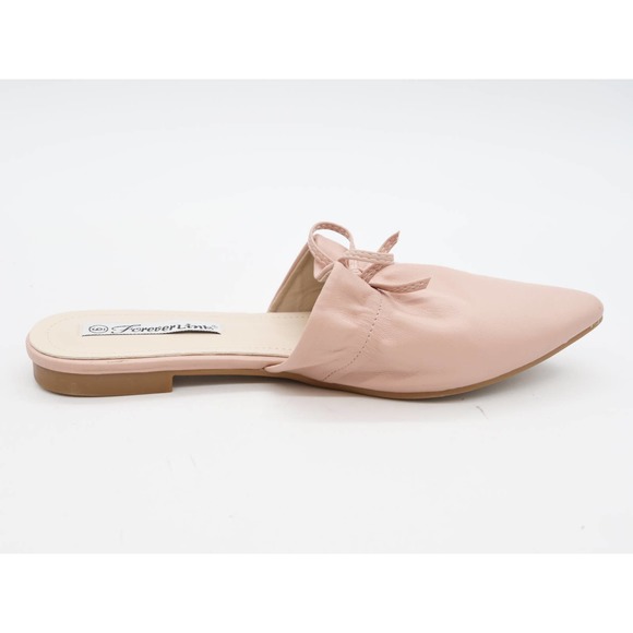 Forever Link Mules Womens 6 Beige Faux Leather Pointed Toe Slip On Flat Heel Bow - Picture 3 of 9